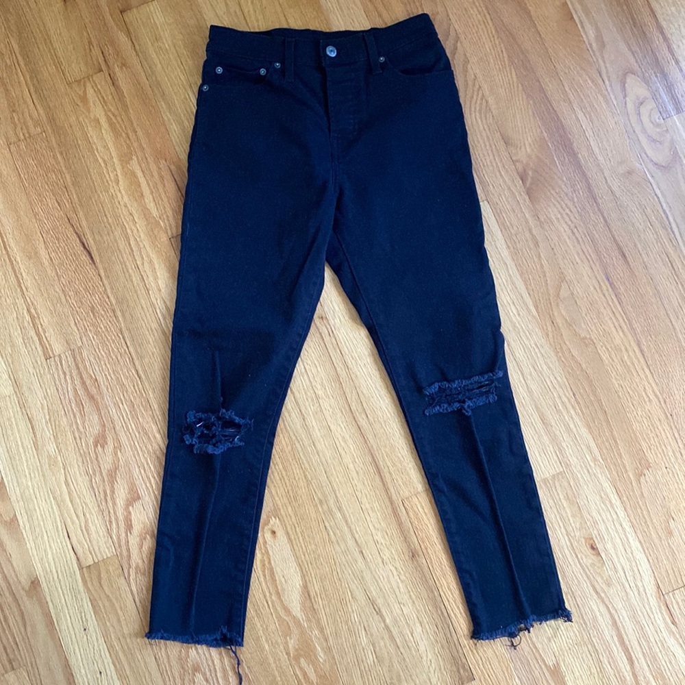Levi’s mid-rise, ankle length, distressed skinny jeans